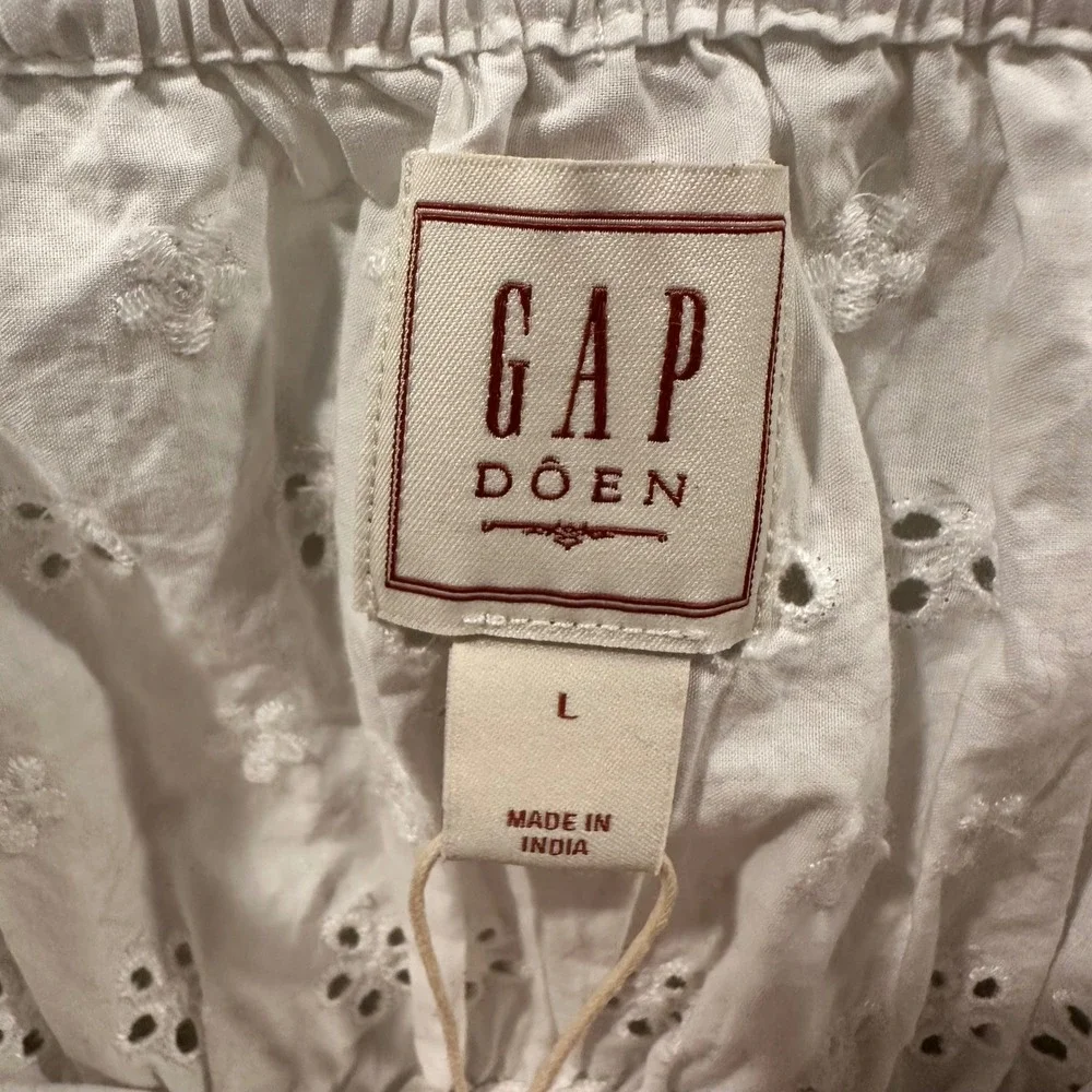 NWT GAP x DOEN Eyelet Midi Dress Women Large White Smocked Tiered Cottagecore - Picture 5 of 16